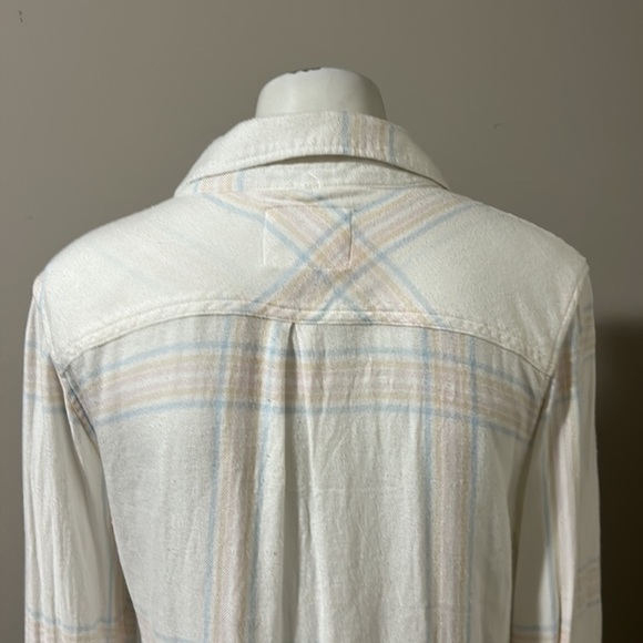 Rails × Free People Flannel HUNTER BUTTONDOWN IVORY SHERBERT Top Sz S - Picture 8 of 14